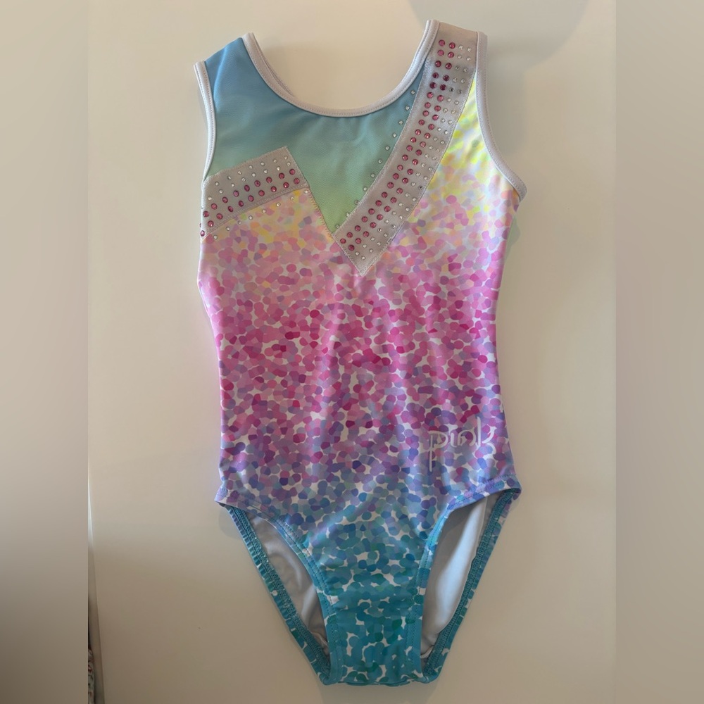 Colorful Pink Leisurewear Gymnastics Leotard with Rhinestones